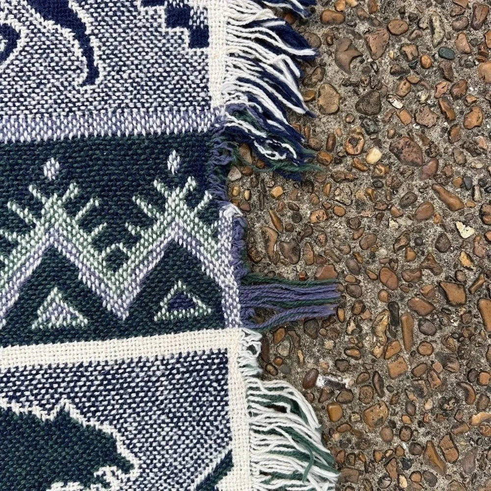 Vintage‎ Geometric Animal Woven Fringe Tapestry Blanket Cabin Lodge